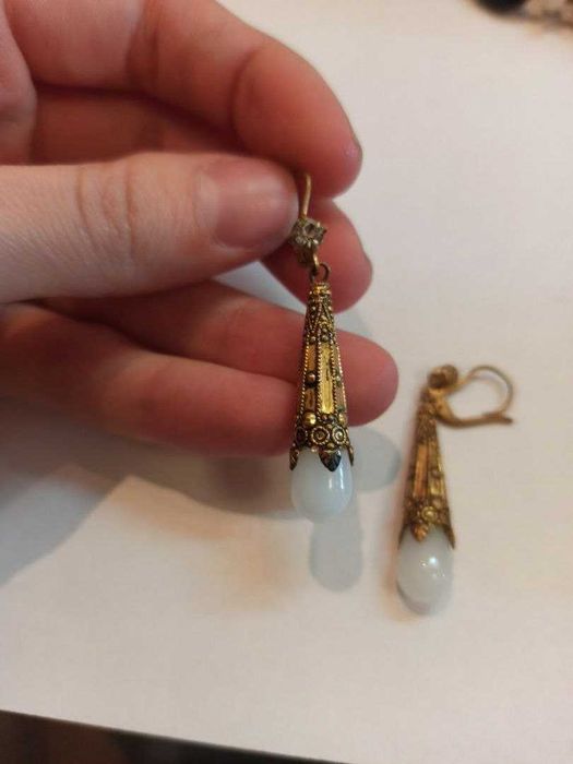 Серьги, сережки старинные с лунным камнем