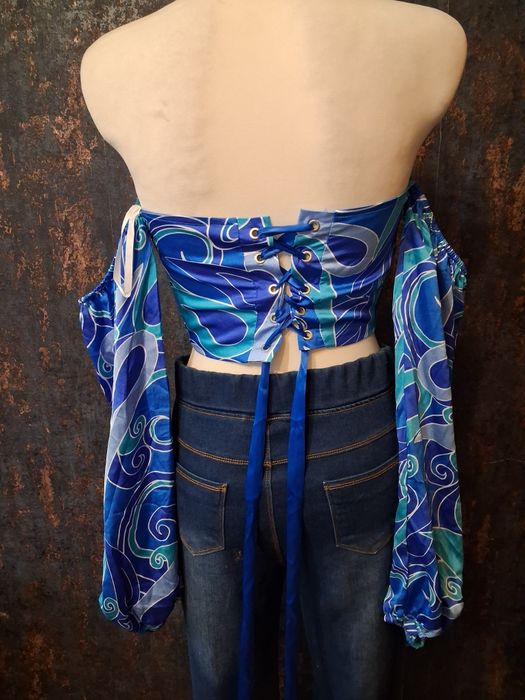 Crop top gorsetowy gorset wiązany rekawy rozmiar M