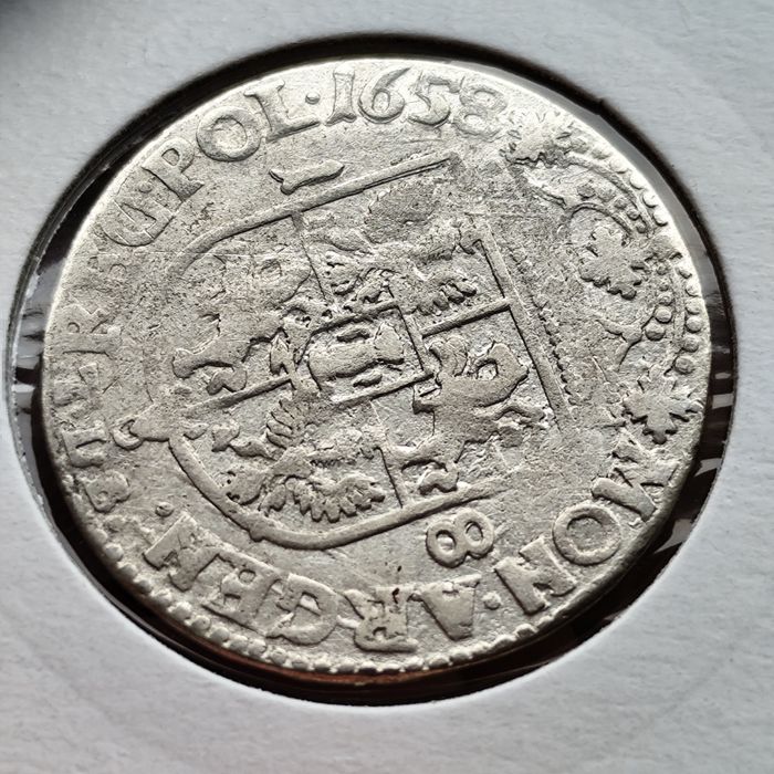 Ort 1658 Kraków Jan II Kazimierz bez otoku srebrna moneta