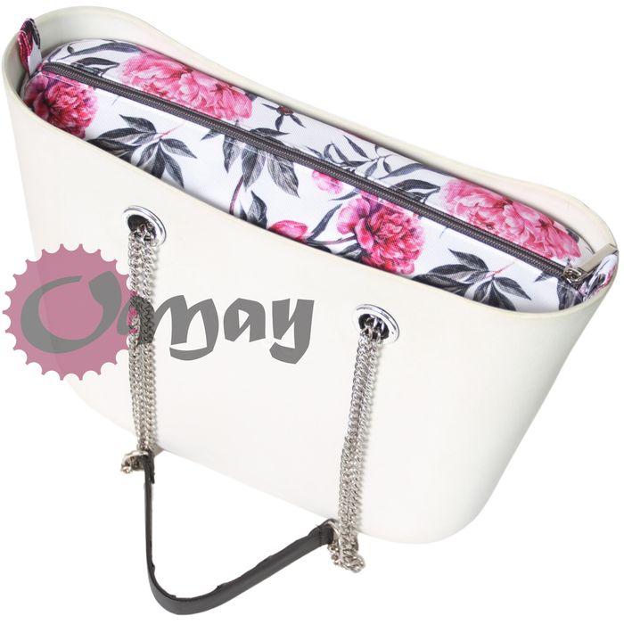 organizer OBAG MINI piwonie róż grafit 2 kieszenie wkład OMAY