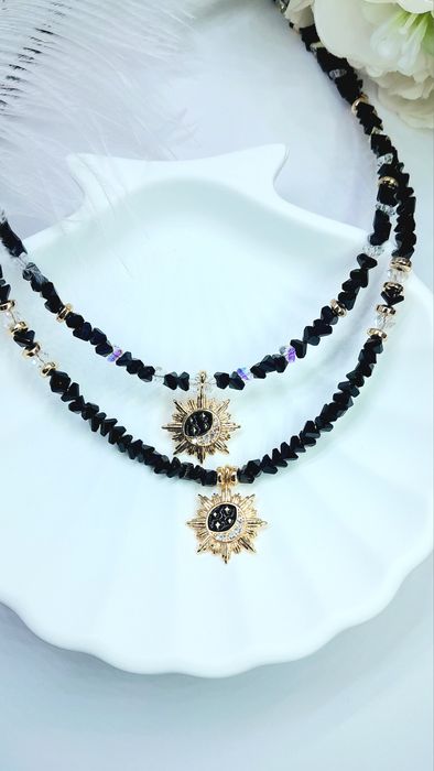 Choker z hematytu i czeskiego kryształu