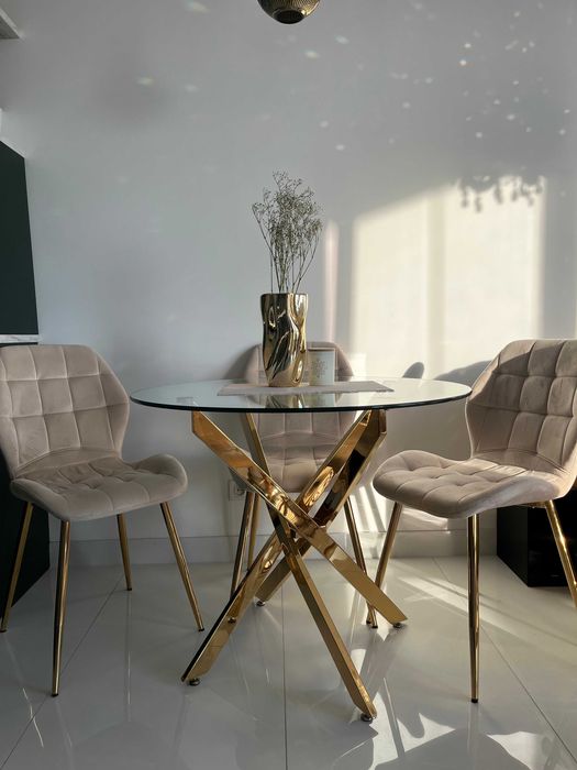 Stół szklany okrągły 90 złoty glamour