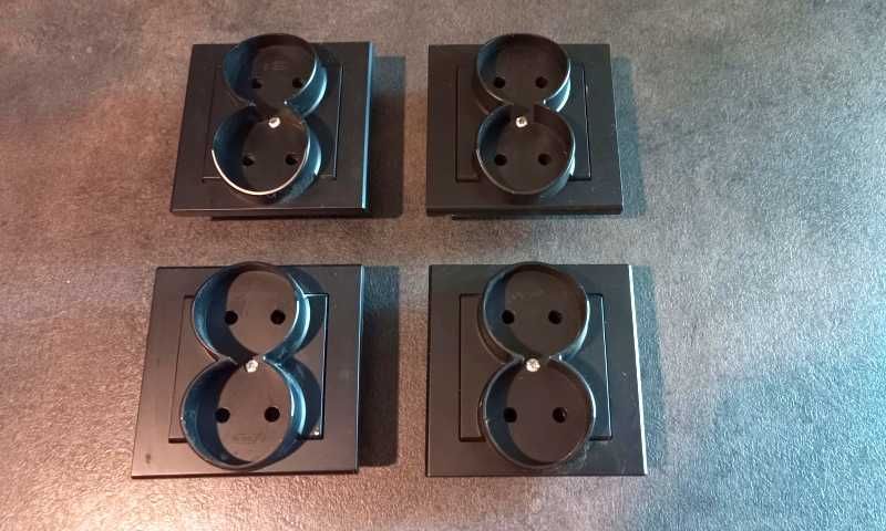 Gniazdo elektryczne podwójne czarne elegancki mat x 4