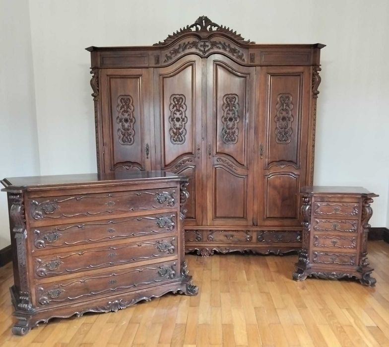 Mobília Vintage - Quarto de casal - Completo (madeira maciça)