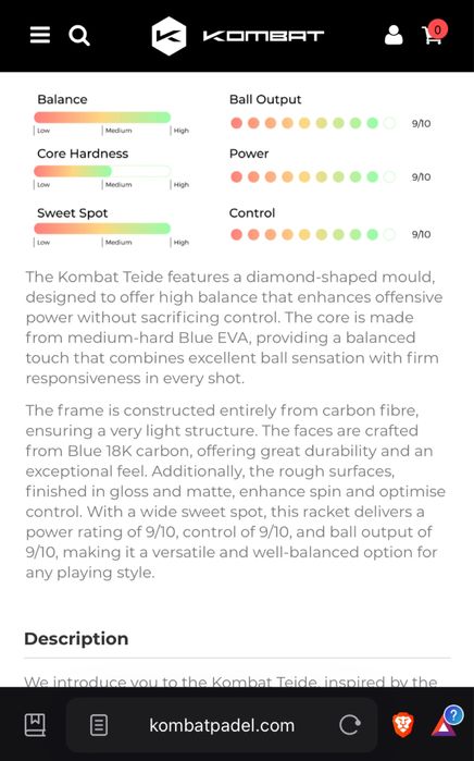 Raquete padel KOMBAT TEIDE com garantia