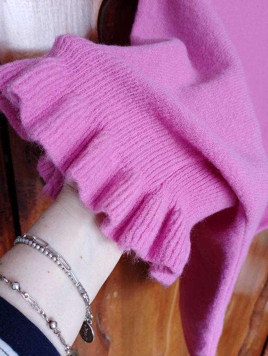 Różowy sweterek nietoperz z alpaką moda włoska  cukierkowy L/XL