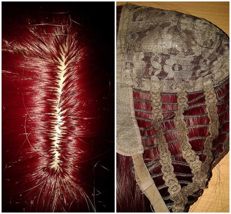 Długa prosta ciemna czerwona peruka z grzywką czerwony cosplay wig