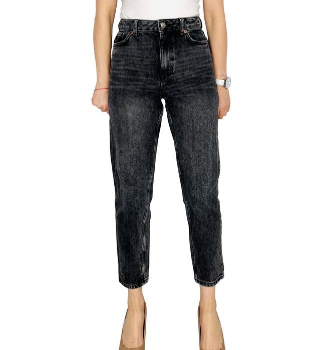 Szare mom jeans z wysokim stanem XS 34 Topshop