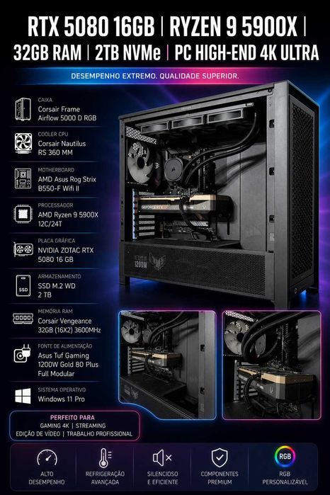 RTX 5080 16GB | Ryzen 9 5900X | 32GB RAM | 2TB NVMe | PC High-End 4K Ultra