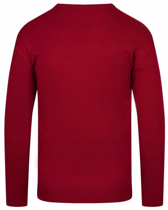 Sweter Męski V Serek- Wełna - KNK - czerwony