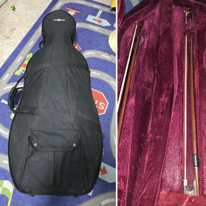 Violoncelo 3/4 de estudo com estojo rígido e 2 arcos