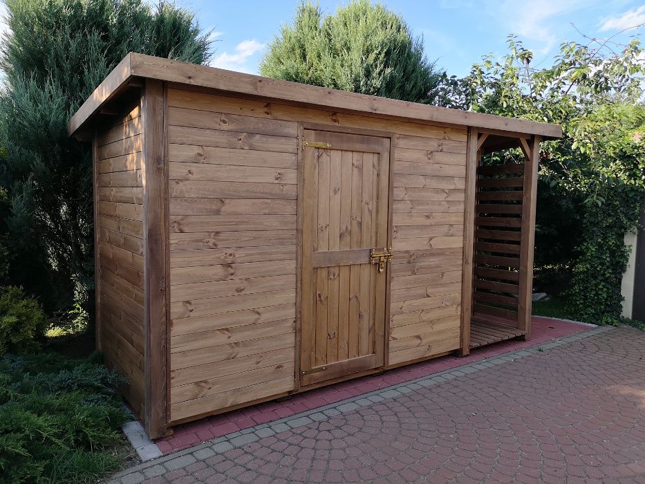 Domek narzędziowy z drewutnią 4 x 1,5m, solidna zabudowa ogrodowa