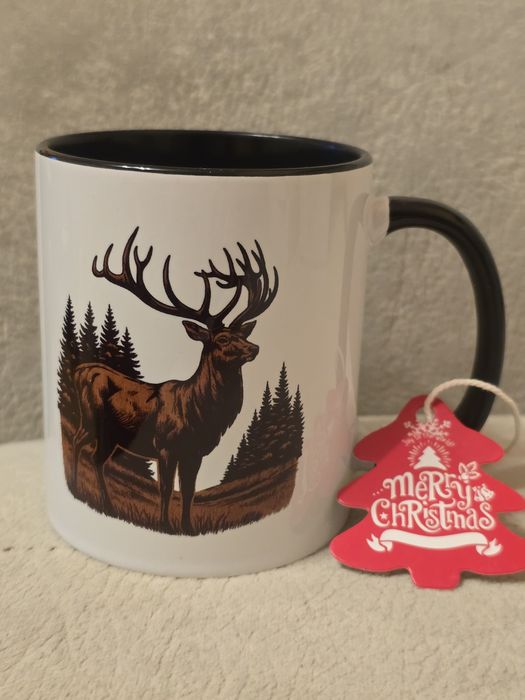 Kubek myśliwski ceramiczny JELEŃ BYK na prezent dla myśliwego, DIANY.