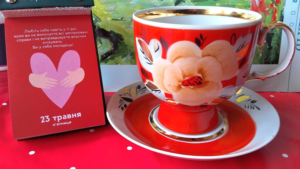 Большая чайная пара,чашка 0.5л,блюдце,посуда,фарфор,Полонное.