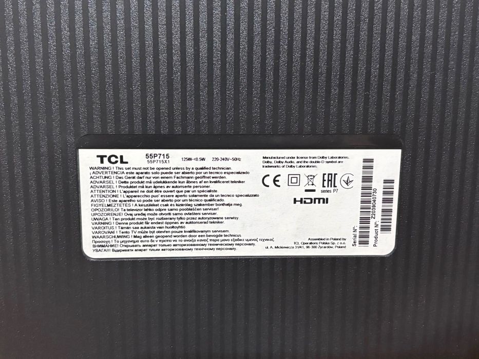Telewizor TCL 55P715,  55 cali, rozdzielczość 4K Ultra HD