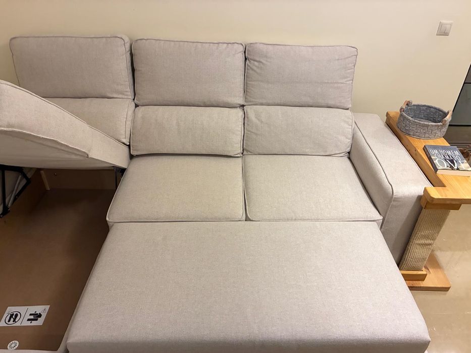 Sofá Cama com Chaise Longue Reversível e Encosto Reclináve