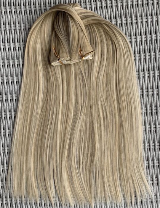 Premium Ultra włosy doczepiane, jasny blond, pasemka, refleksy 38.