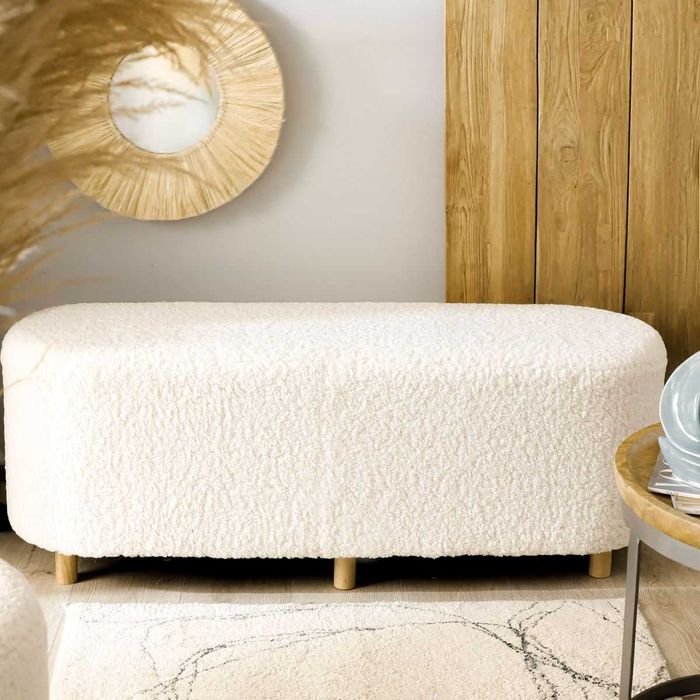 Ławka ELSA beżowa w tkaninie TEDDY 120x40x44 cm