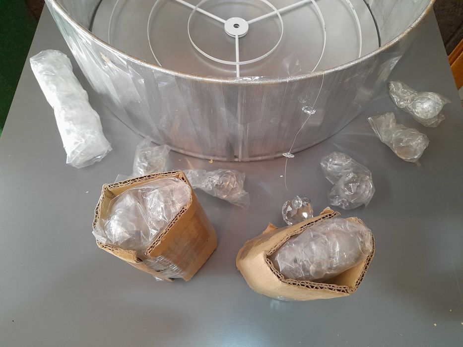 Candeeiro redondo de teto 50cm diâmetro prateado e espelhado Novo em caixa