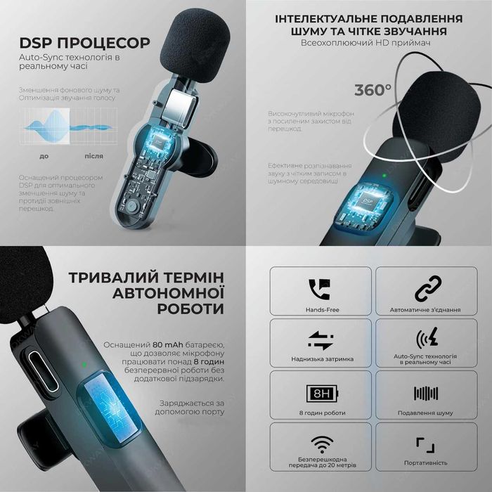 Бездротові петличні мікрофони К9 Type-C (2 шт)