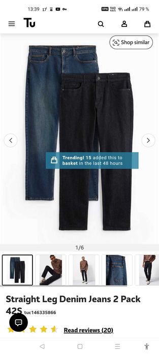 Джинсы TU Straight jeans United Kingdom w42 stretch navy.