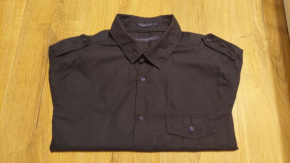 Koszula casual męska granatowa z krótkim rękawem