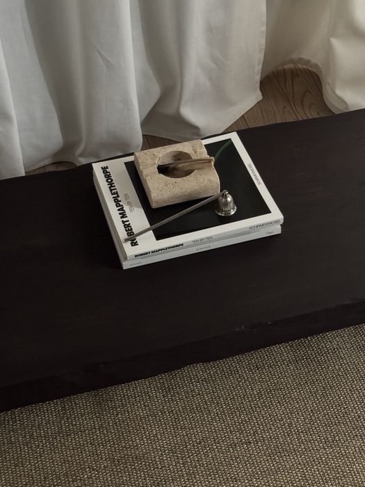 Dębowy stolik kawowy solid oak coffee table ciemny brąz rustykalny