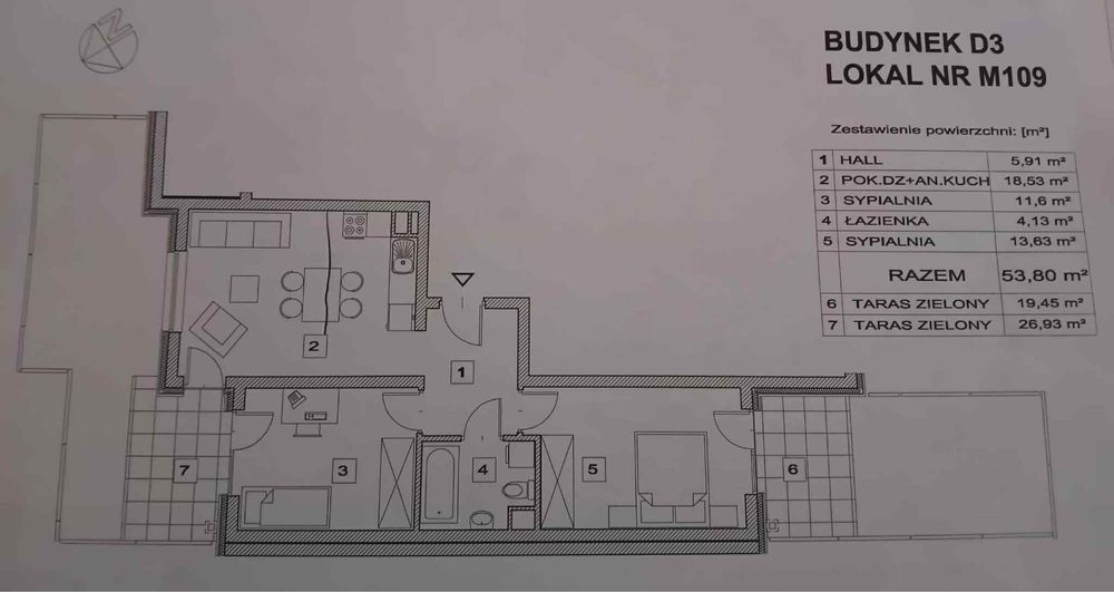 Przestrzenne  mieszkanie 3 pokojowe 54 metry – Kraków, ul. Dąbska 18f