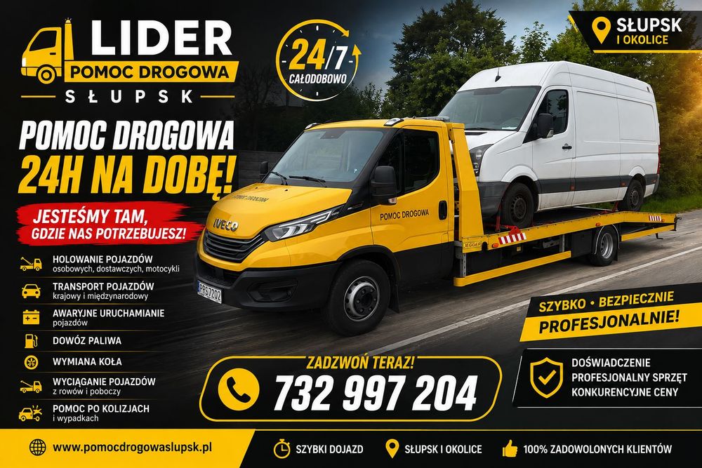 Tanie Holowanie Pomoc Drogowa Laweta 24H Transport Aut Słupsk 6Osobowa