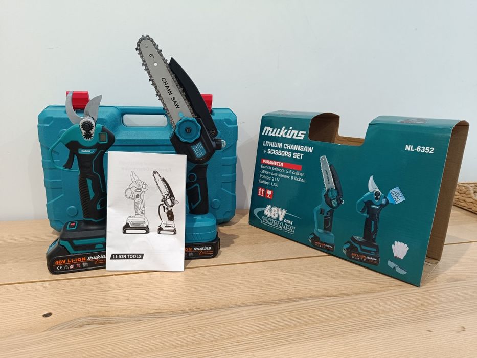 Kit Jardim Mukins 2-em-1: Tesoura de Poda Digital + Mini Motosserra (N
