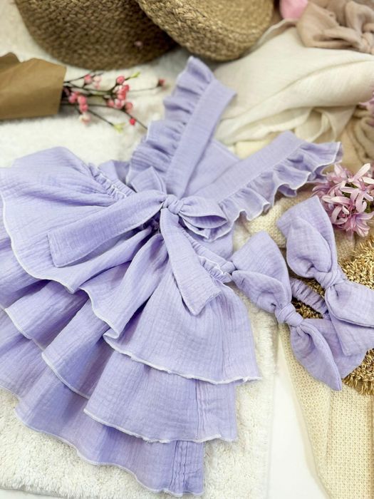 Nowość Zula Handmade muślinowy rampers spódniczka na szelkach 98 cm