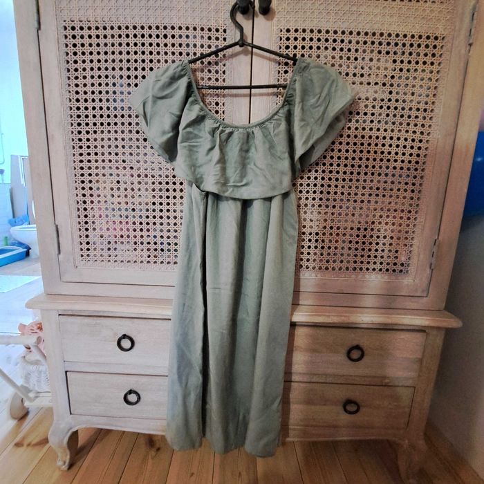 S M małe L piękna sukienka boho etno khaki luźna