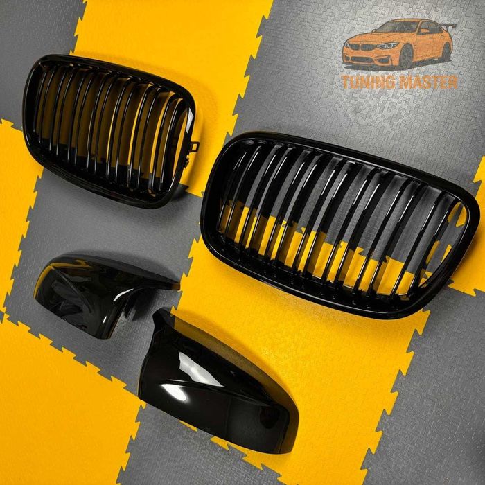 Набор решетка радиатора, накладки на зеркала BMW X5 E70 Х6 Е71 черный