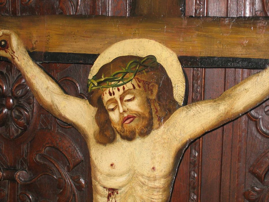 Jezus na krzyżu ,barokowe malarstwo na desce ,
