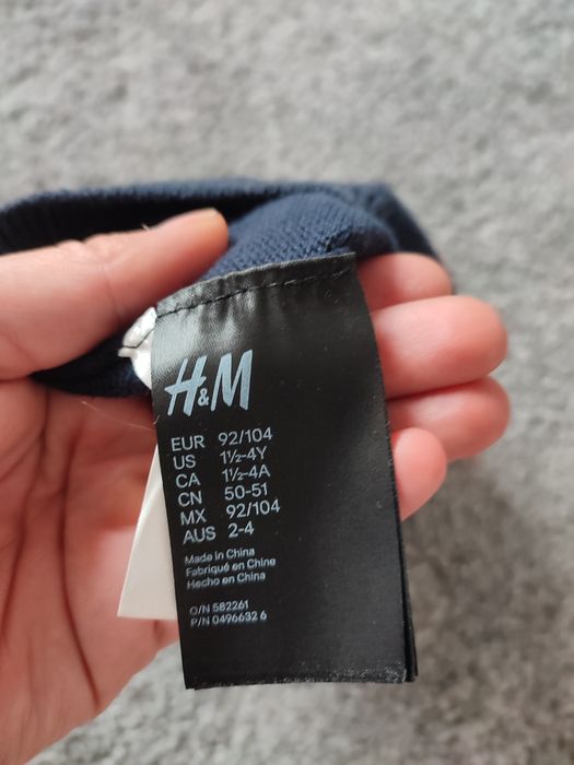 H&M 104 granatowa czapka czapeczka beret jesienna serca złote czerwone