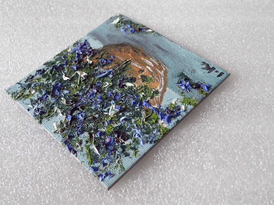 BUKIET KWIATÓW obrazek olejny 9x9cm miniatura płótno magnes unikat