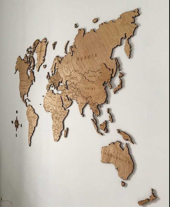 Mapa Świata z drewna – 210x126 cm kolor WINCHESTER – idealna na ścianę