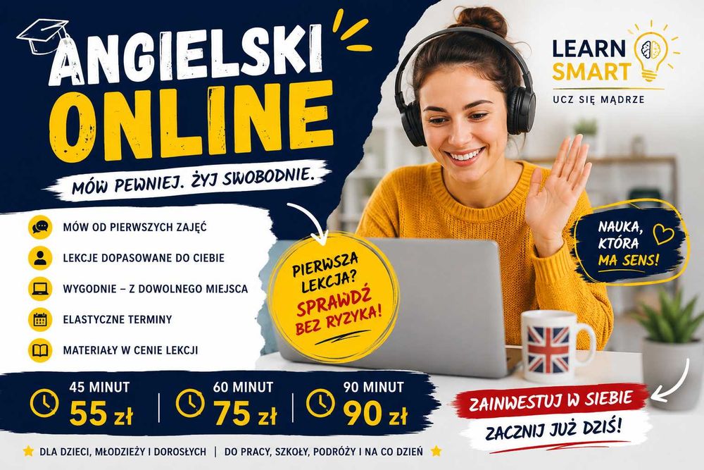 Angielski online bez stresu | Learn Smart | Pierwsza lekcja za darmo. Zobacz, że nauka może być przyjemna!