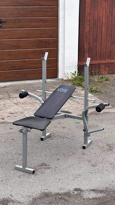 Ławka do ćwiczeń ONE Fitness + Stojaki pod sztangę + Prasa do nóg i rozpiętek