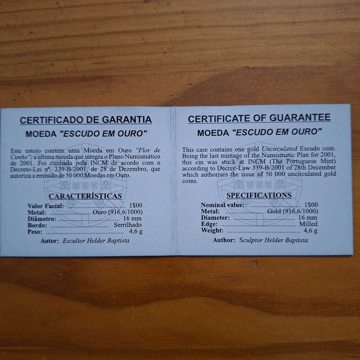 Moeda "1 Escudo em Ouro"
