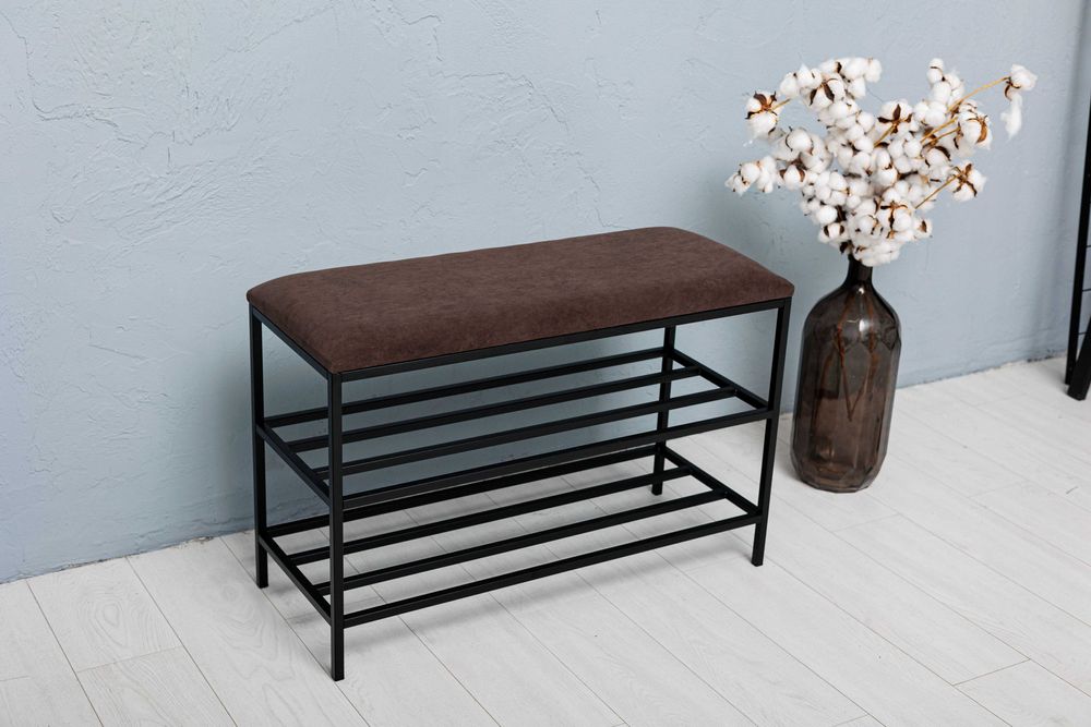 Подставка под обувь металлическая, полка пуф для обуви на две полочки