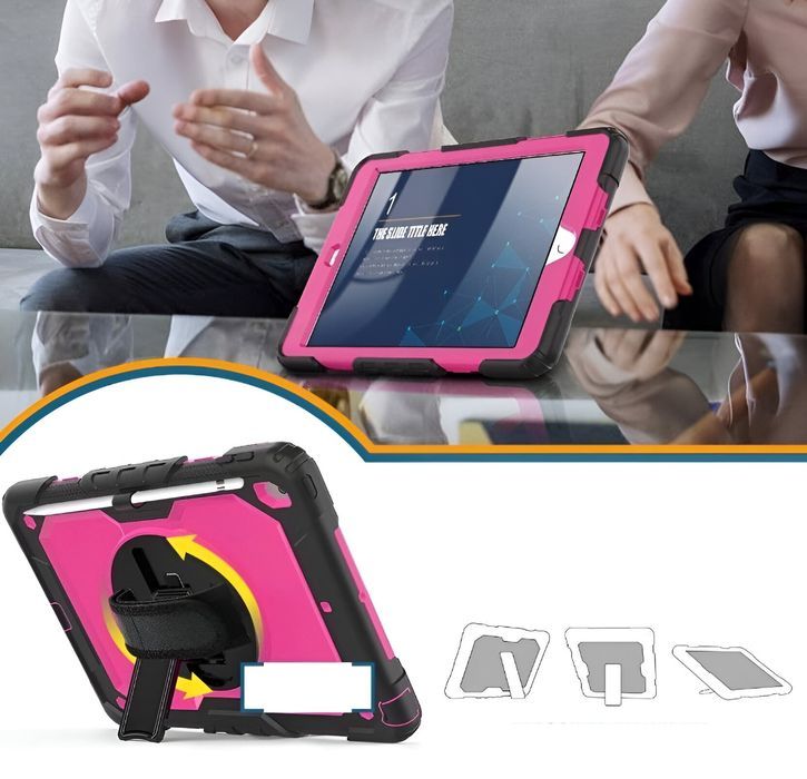 Etui Ochronne do iPad 10.2" Pancerne Obrotowy Uchwyt Rysik Różowe