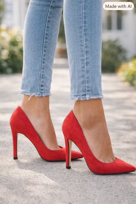 Sapatos de salto alto vermelhos efeito camurça -Lefties - Tamanho 37
