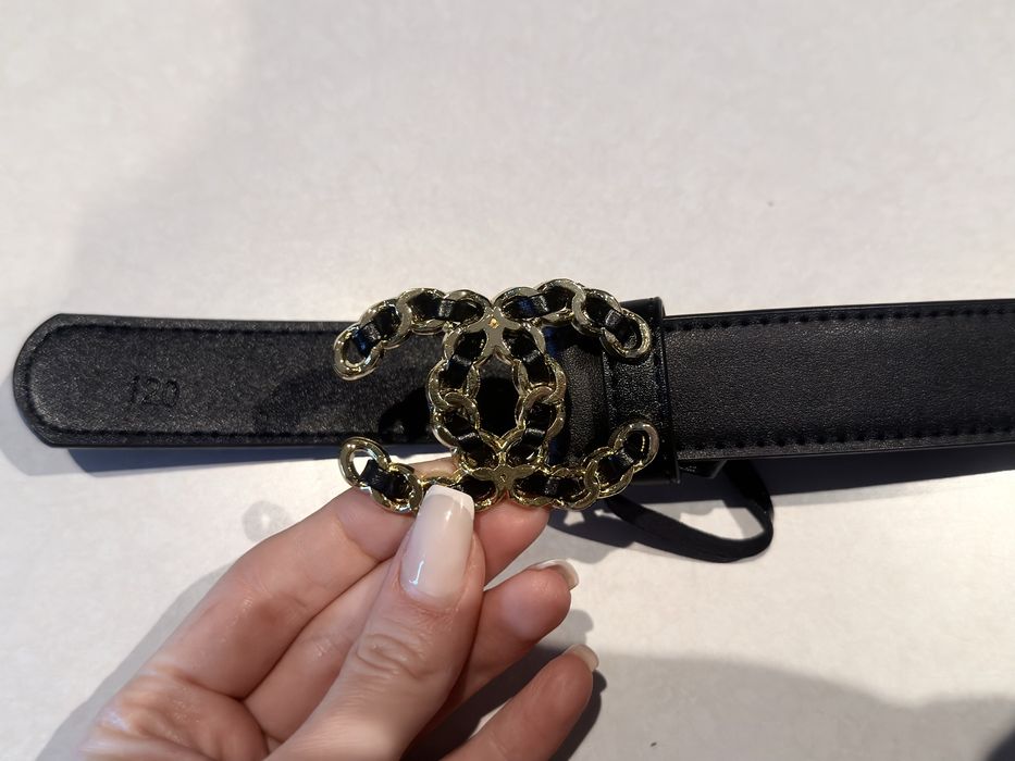 Pasek chanel 120 cm złota klamra