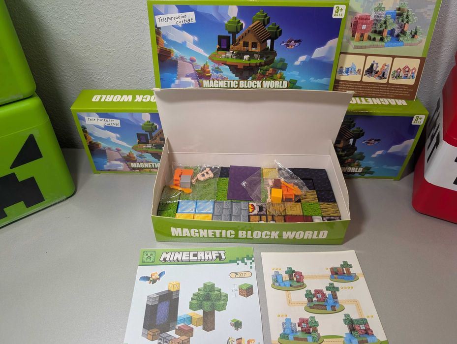Магнітний конструктор Minecraft 48 шт+ 6 фігурок "Портал у край"