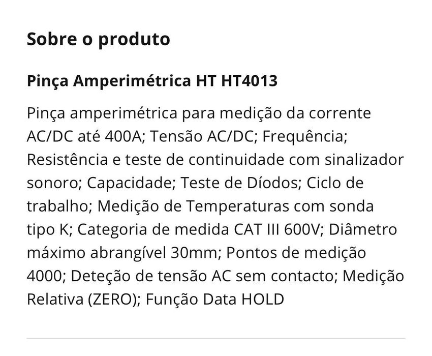 Pinça Amperimétrica HT HT4013