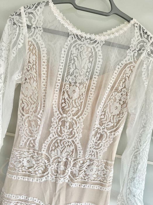 Suknia ślubna retro boho koronki nude rozmiar 38/40