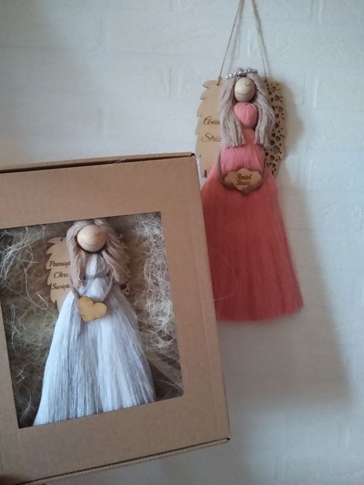 Zawieszka anioł makrama, Anioł komunia,pamiątka chrztu Świętego,