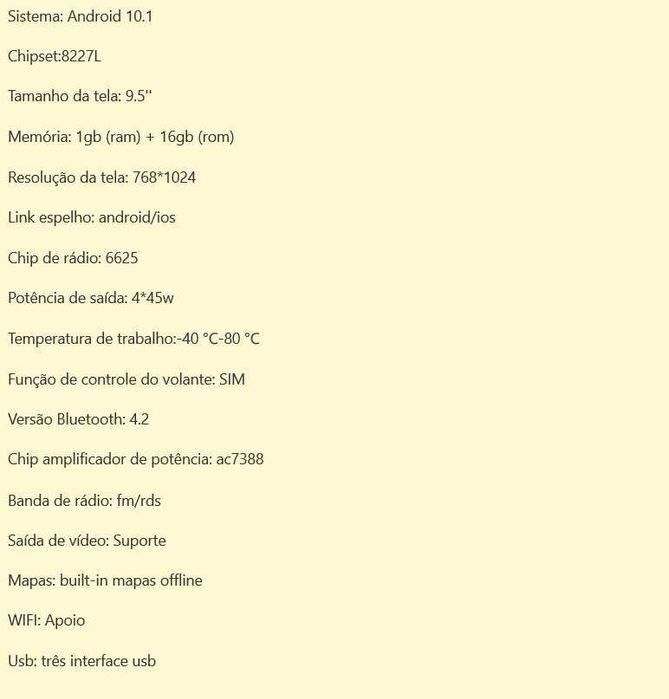 D46- Auto rádio Vertical Universal android 10.0 1gb ram 16gb tela 9.5