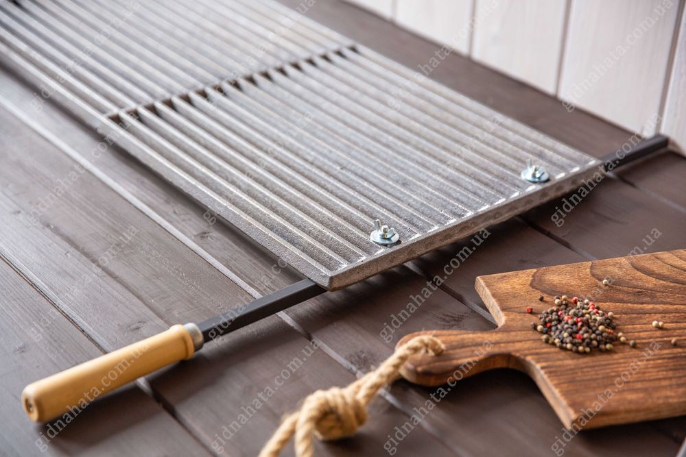 Чугунная решетка гриль 33х72см с ручками. Решітка для стейків